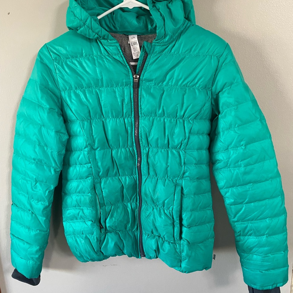 Athleta‎ Girls Cool Days Down Puffer Jacket Teal Green size L 12